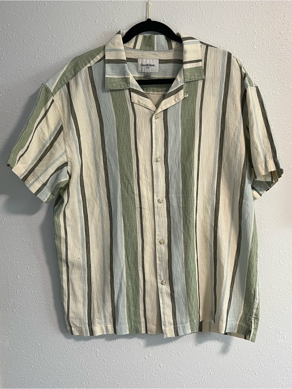 Goodfellow & Co Short Sleeve Vertical Stripe Shirt in Green and Cream Size Large